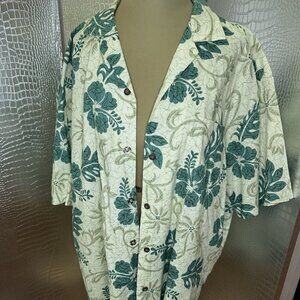 Vintage Hawaiian Shirt Ky's Classic Green Orchid Size Large Made In USA